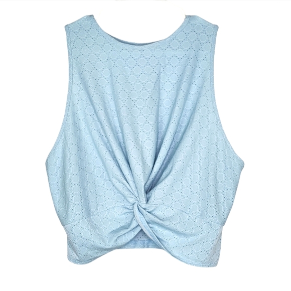 SHEIN Tops - NWT Shein Curve EZWear Baby Blue Textured Twist Front Active Top Size 2XL